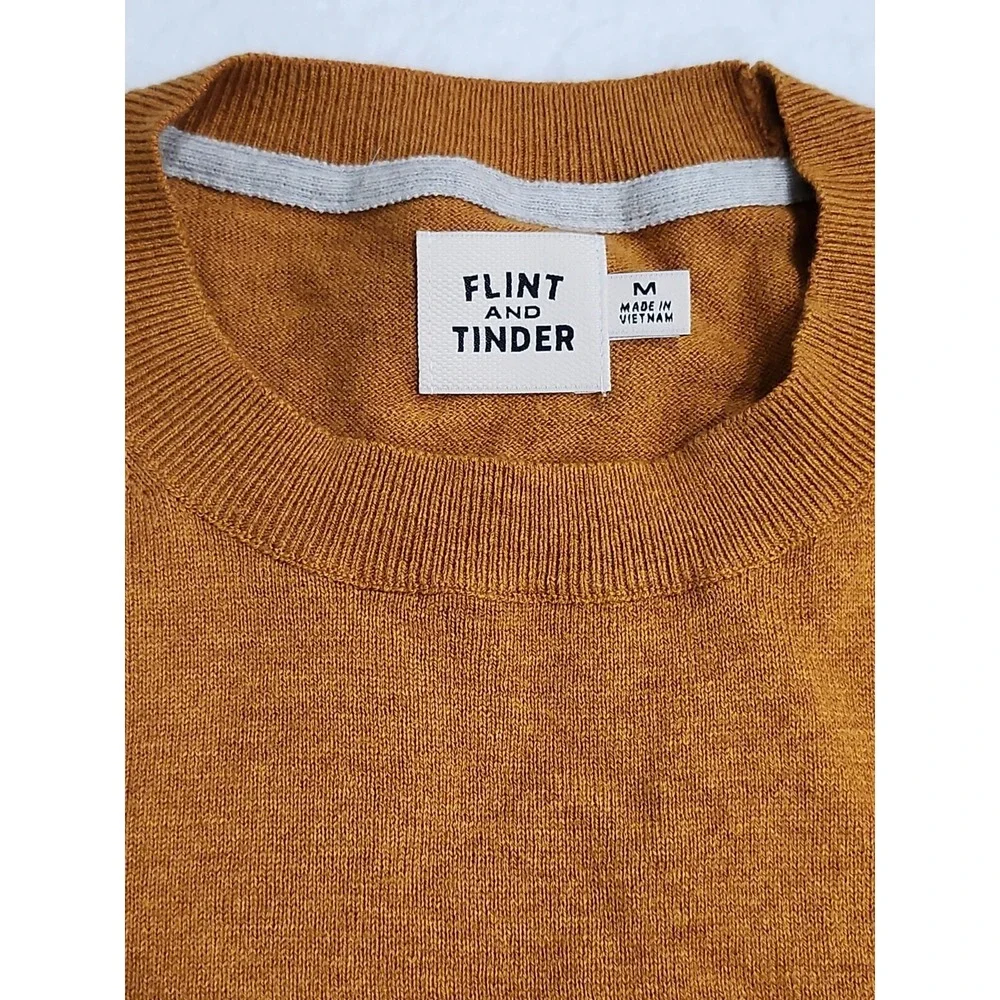 Flint and Tinder Huckberry Crewneck Sweater Mens M Ribbed Collar Cuffs Hem Brown